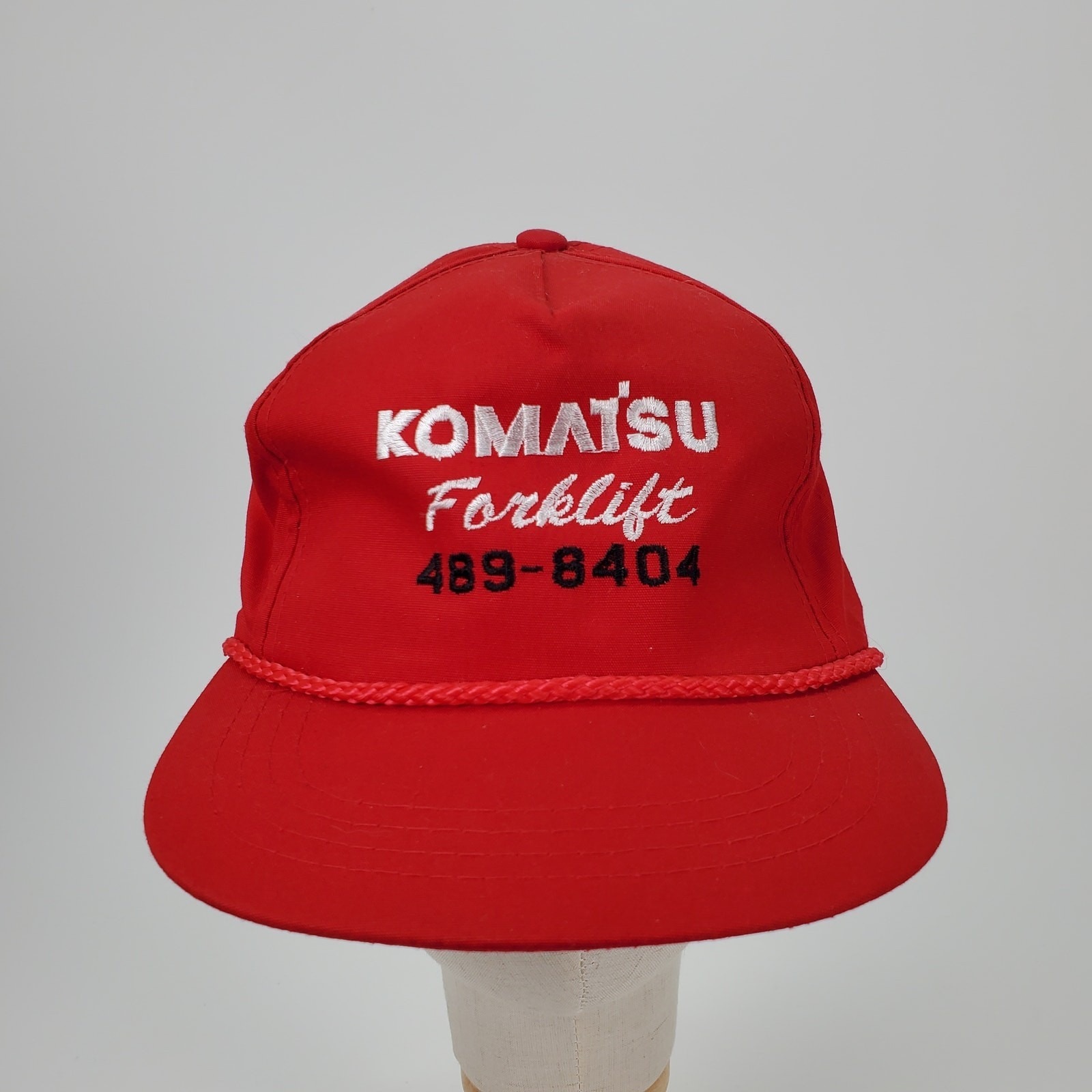 Vintage Komatsu Forklift Snapback Hat Red Yupoong Rope Trucker Cap Mens Osfa